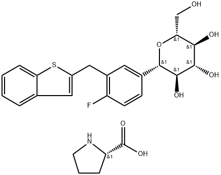 L-Proline Compd. karo (1S)-1,5-anhydro-1-C-[3-(benzo[b]thien-2-ylmethyl)-4-fluorophenyl]-D-glucitol (1:1)